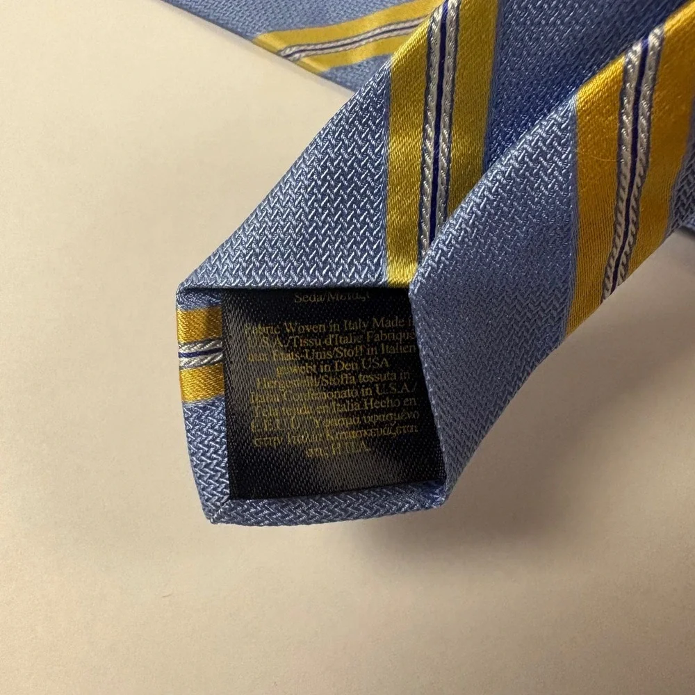 Brooks Brothers Makers Silk Tie Light Blue Yellow Striped Repp Made in USA